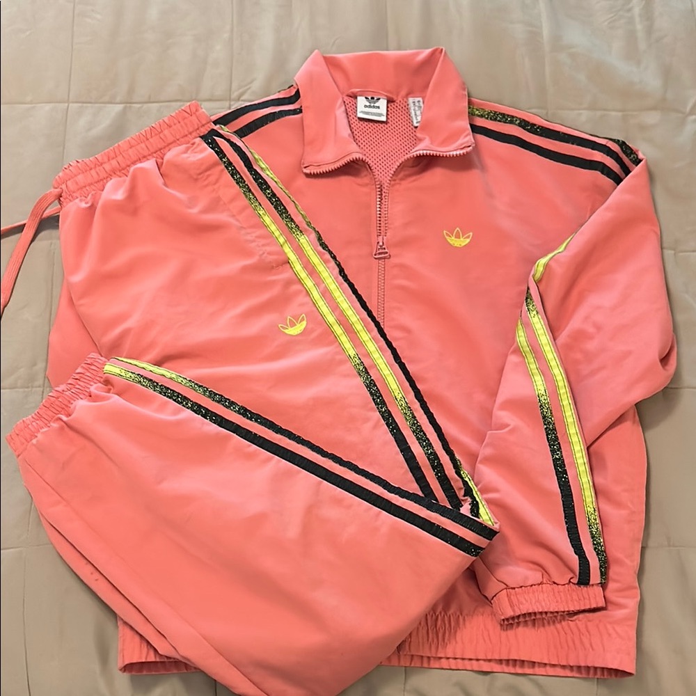 Adidas Coral Track Suit with Neon Stripes